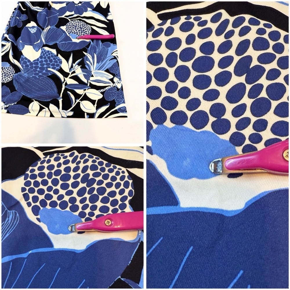 J McLaughlin Size S Blue Floral Catalina Cloth Ruched Sheath Dress 3/4 Sleeve - Picture 13 of 15